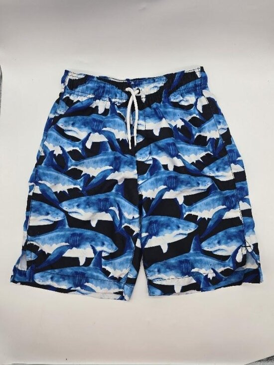 Place Sport Other - Shark Print Swim Trunks Boys L 10-12 Blue Beach Pool Shorts